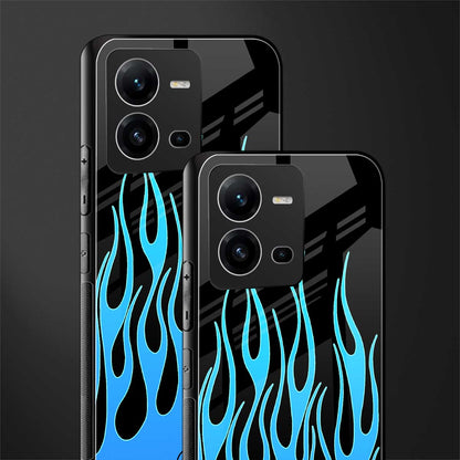y2k blue flames back phone cover | glass case for vivo v25-5g