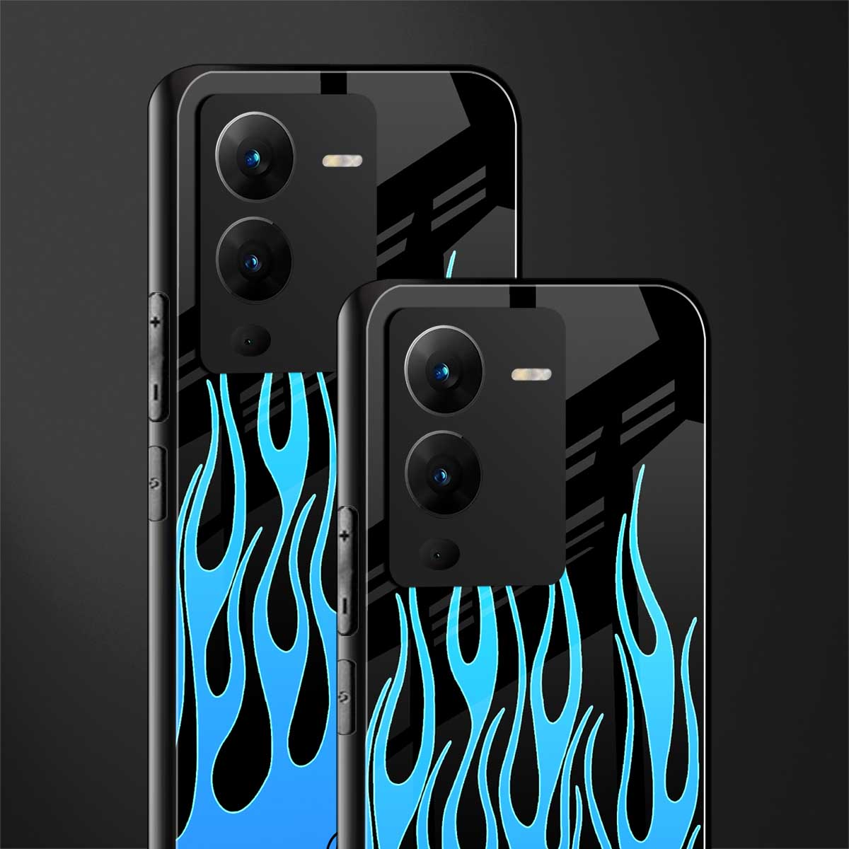 y2k blue flames back phone cover | glass case for vivo v25 pro 5g