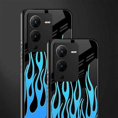 y2k blue flames back phone cover | glass case for vivo v25 pro 5g
