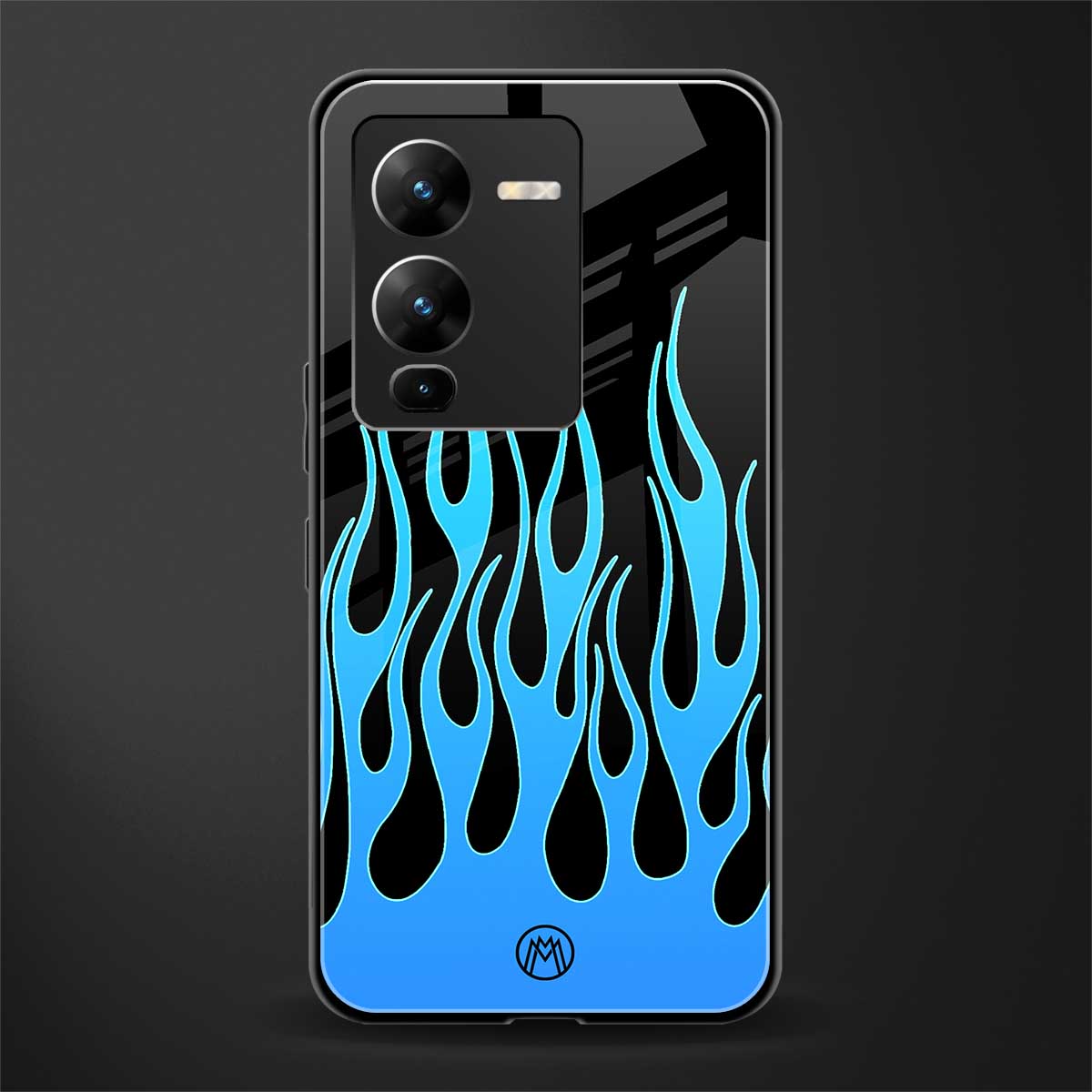 y2k blue flames back phone cover | glass case for vivo v25 pro 5g