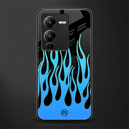 y2k blue flames back phone cover | glass case for vivo v25 pro 5g