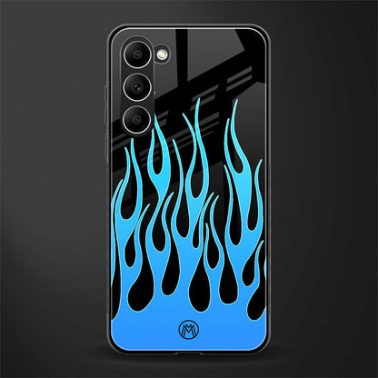 Y2k-Blue-Flames-Glass-Case for phone case | glass case for samsung galaxy s23 plus