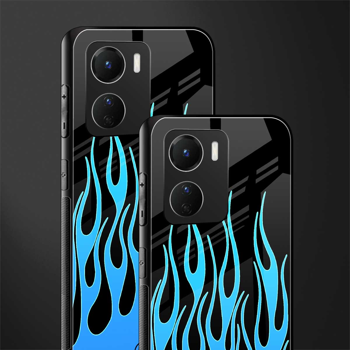 y2k blue flames back phone cover | glass case for vivo y16