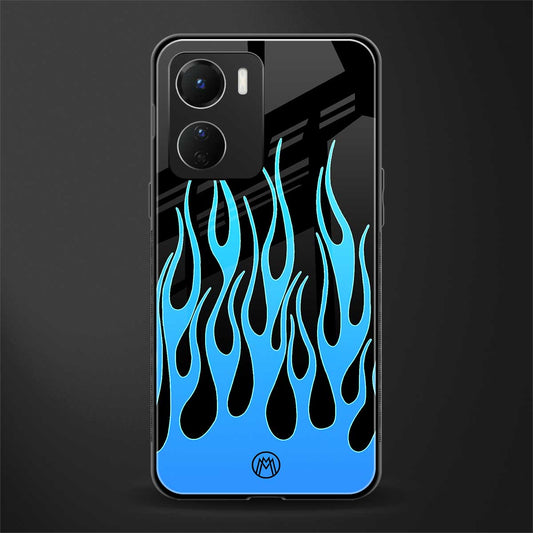 y2k blue flames back phone cover | glass case for vivo y16