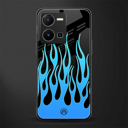 y2k blue flames back phone cover | glass case for vivo y35 4g