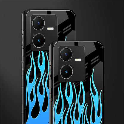 y2k blue flames back phone cover | glass case for vivo y22