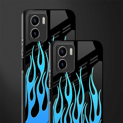y2k blue flames back phone cover | glass case for vivo y15c