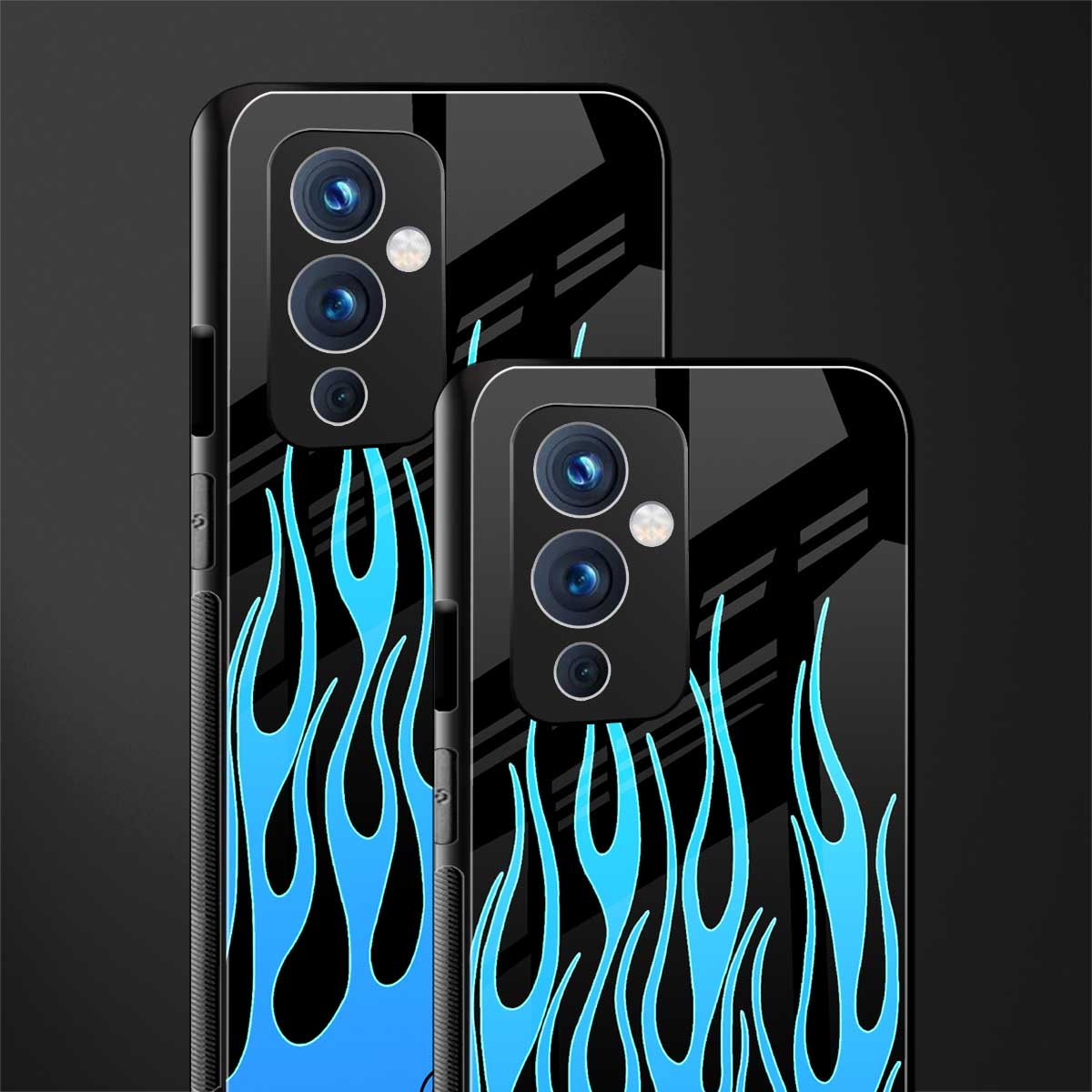 y2k blue flames back phone cover | glass case for oneplus 9