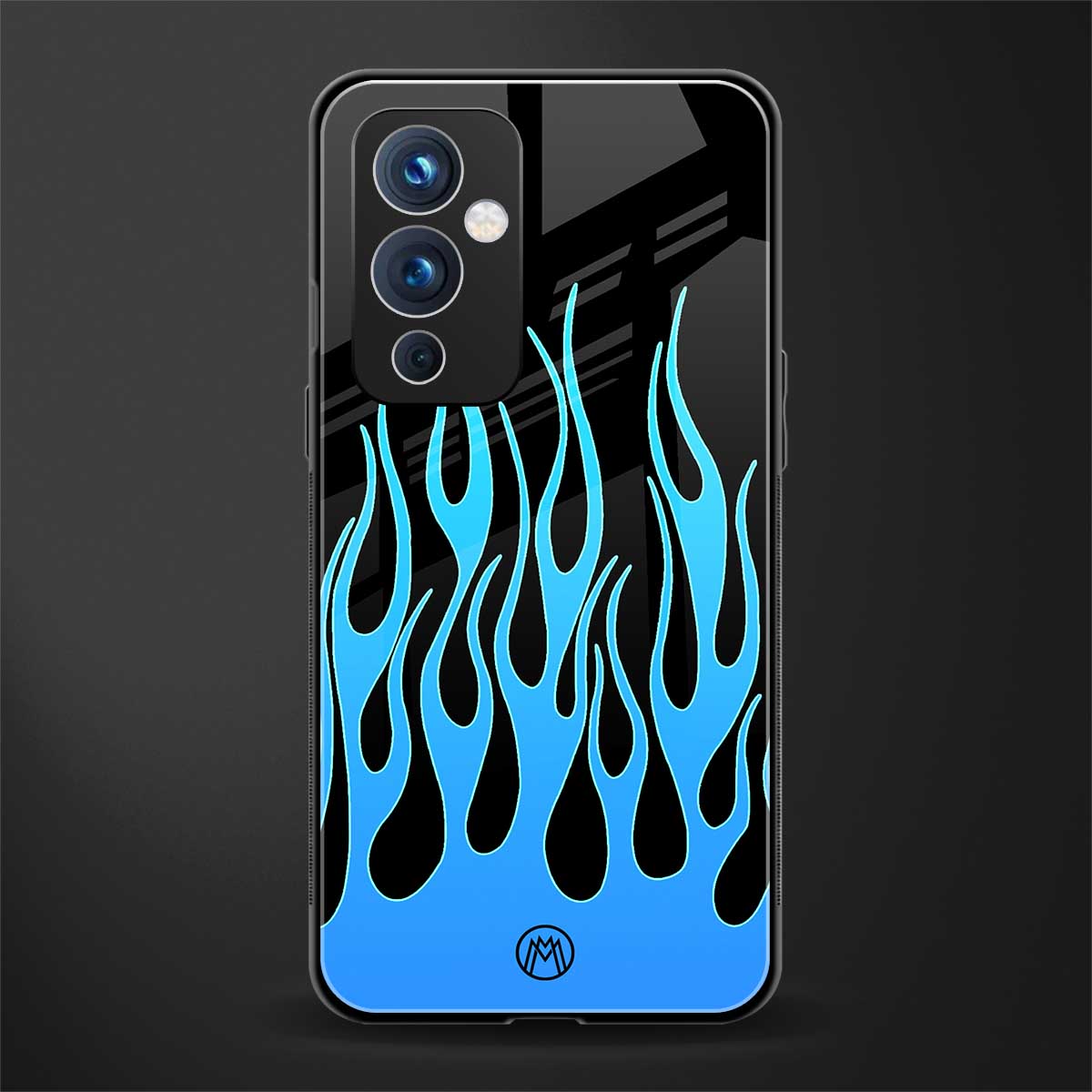 y2k blue flames back phone cover | glass case for oneplus 9