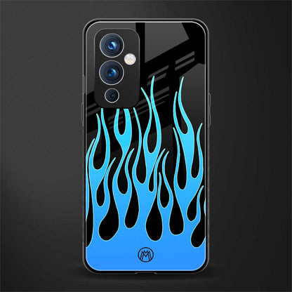 y2k blue flames back phone cover | glass case for oneplus 9