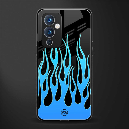 y2k blue flames back phone cover | glass case for oneplus 9