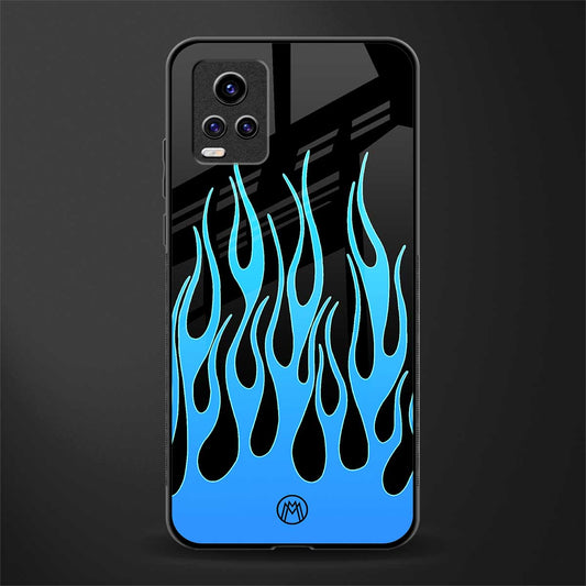 y2k blue flames back phone cover | glass case for vivo v21e 4g