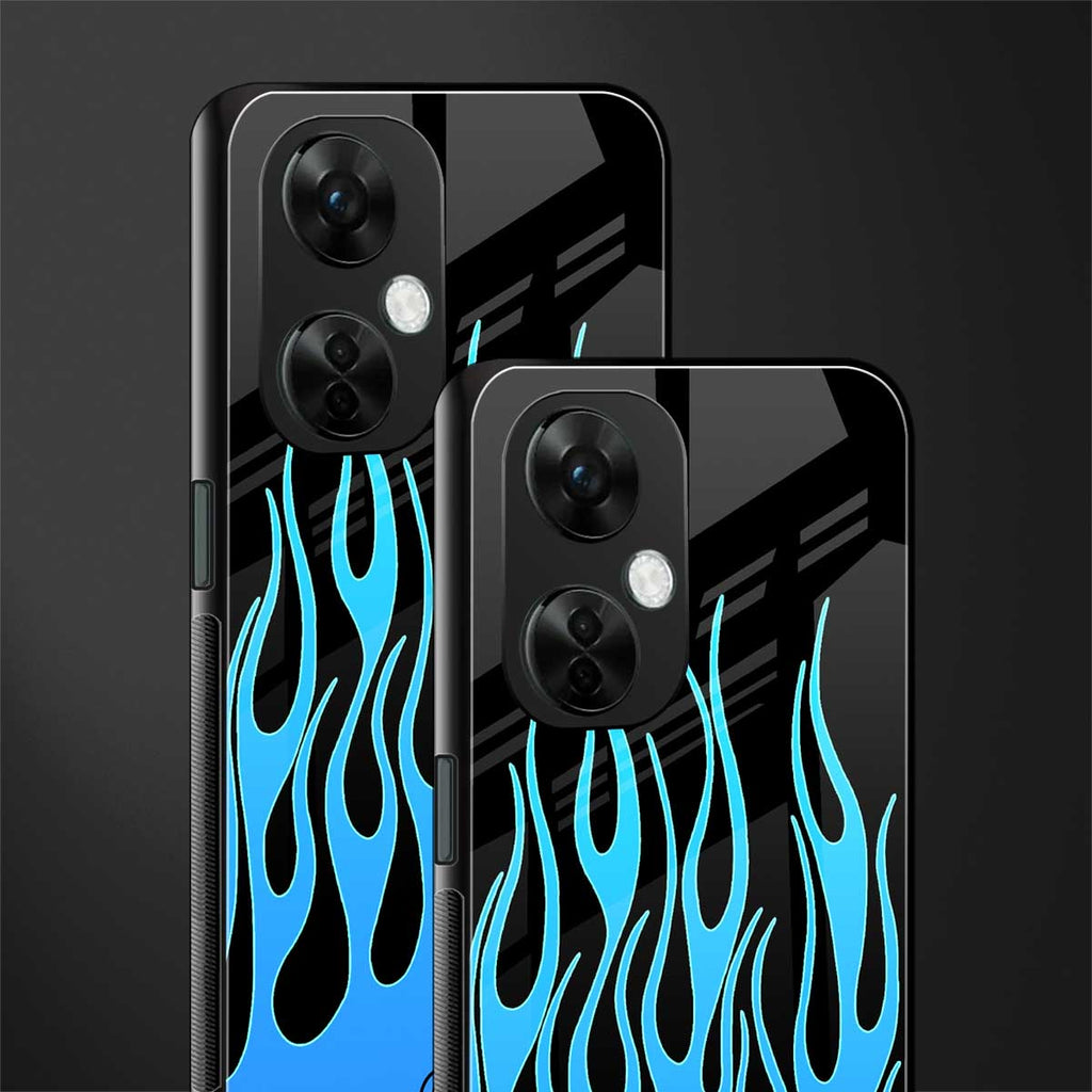 y2k blue flames back phone cover | glass case for oneplus nord ce 3 lite