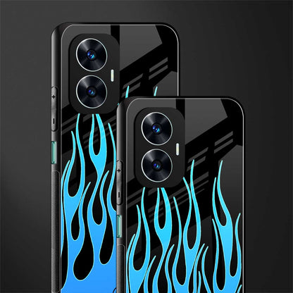 y2k blue flames back phone cover | glass case for realme c55