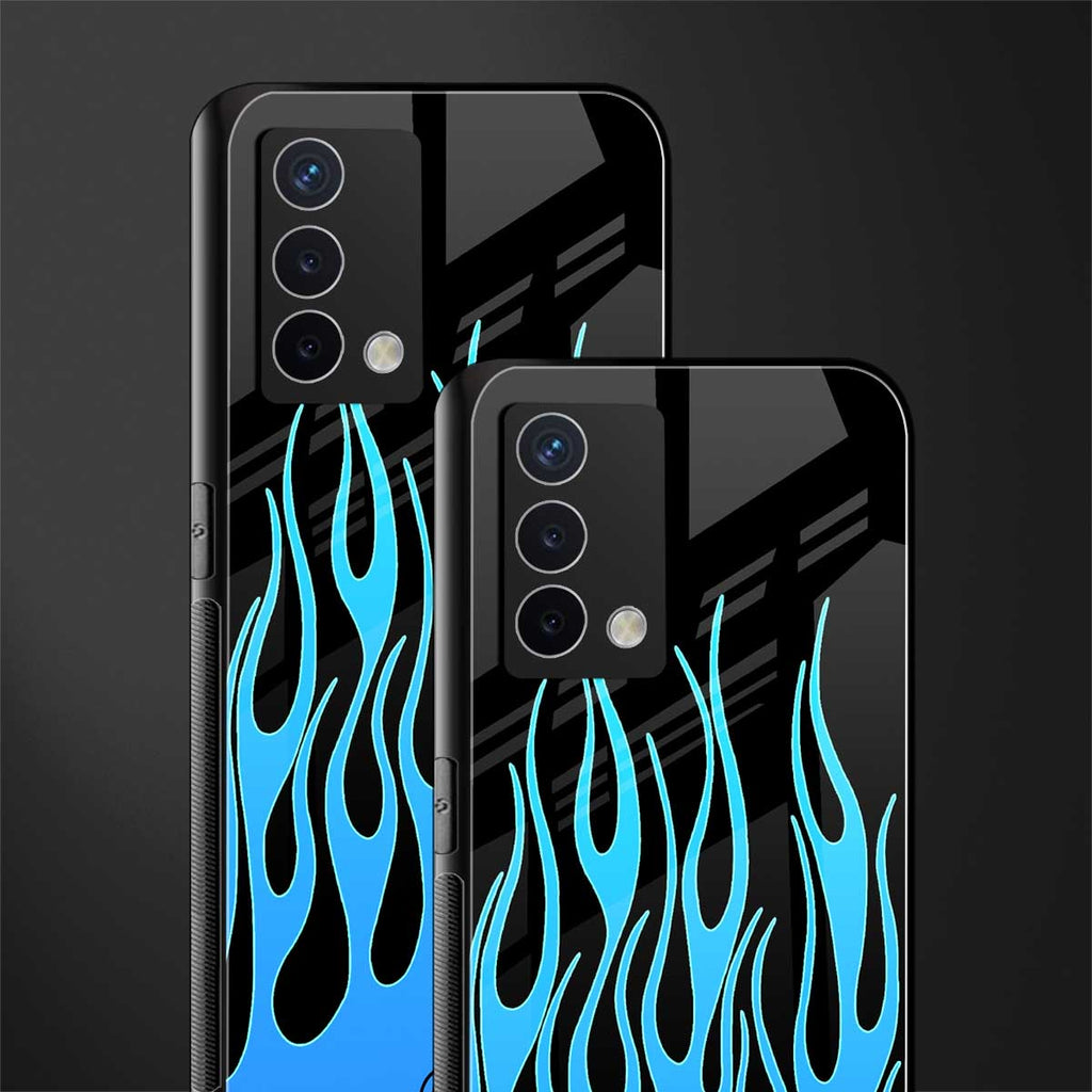 y2k blue flames back phone cover | glass case for oppo a74 4g