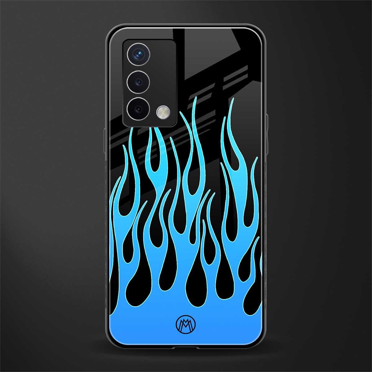 y2k blue flames back phone cover | glass case for oppo a74 4g