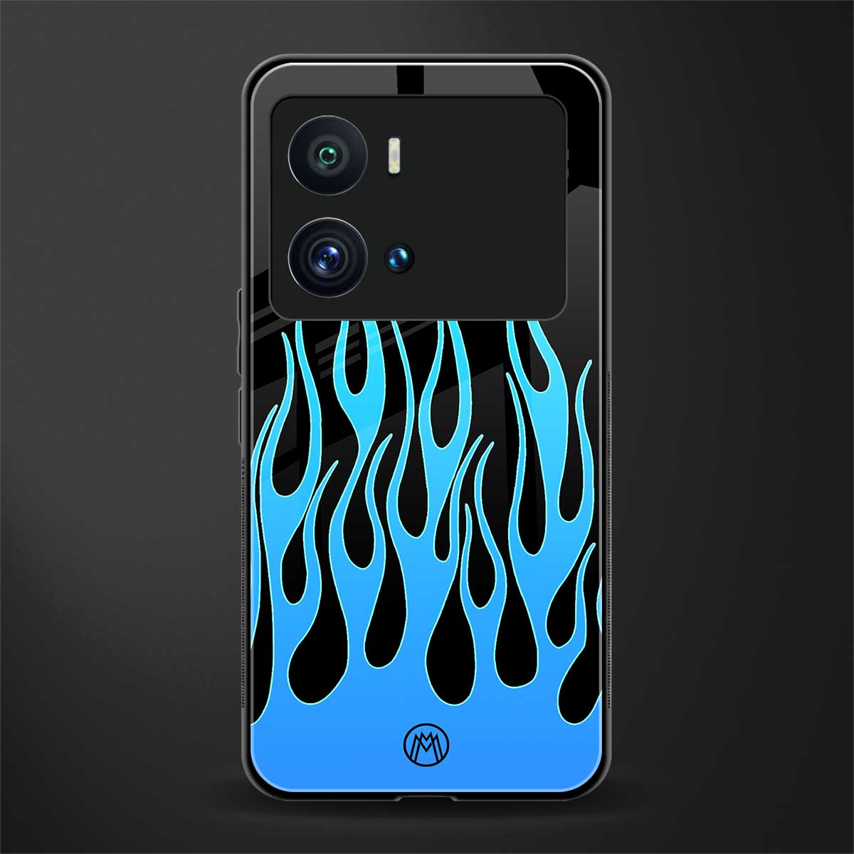 y2k blue flames back phone cover | glass case for iQOO 9 Pro