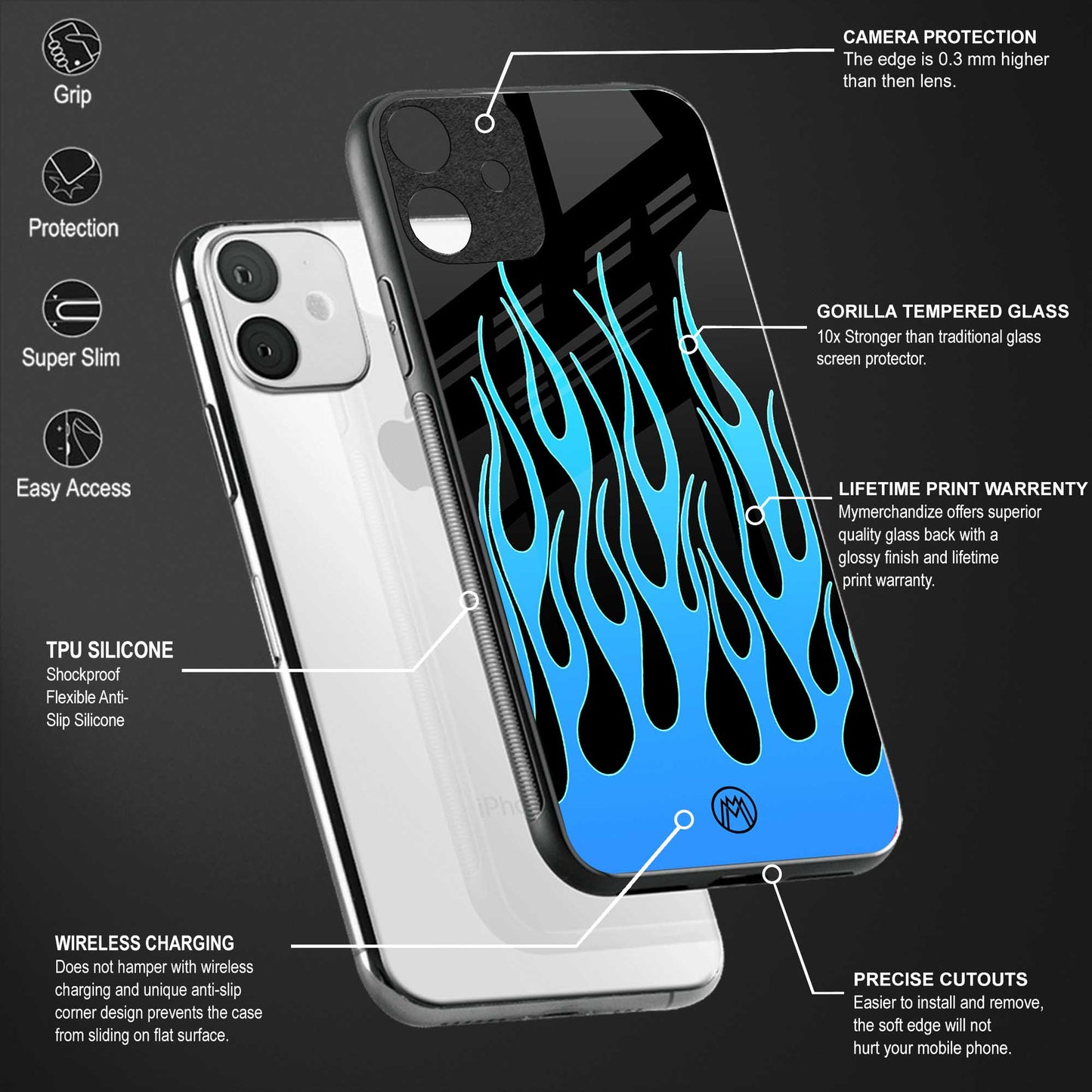 y2k blue flames glass case for realme c1 image-4