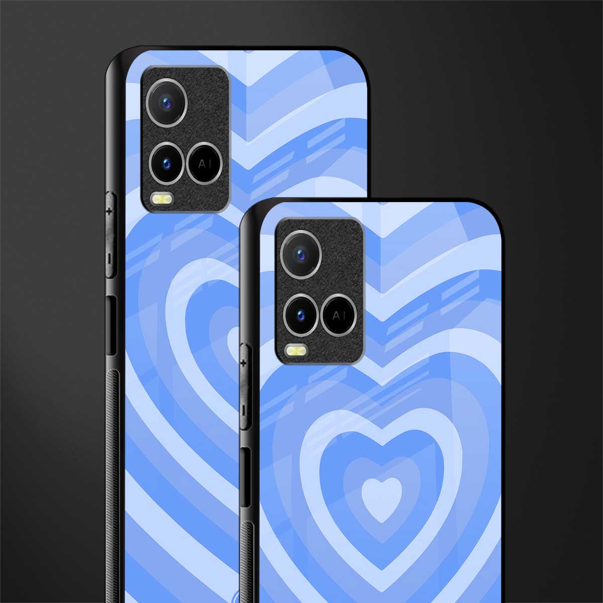 y2k blue hearts aesthetic glass case for vivo y21a image-2