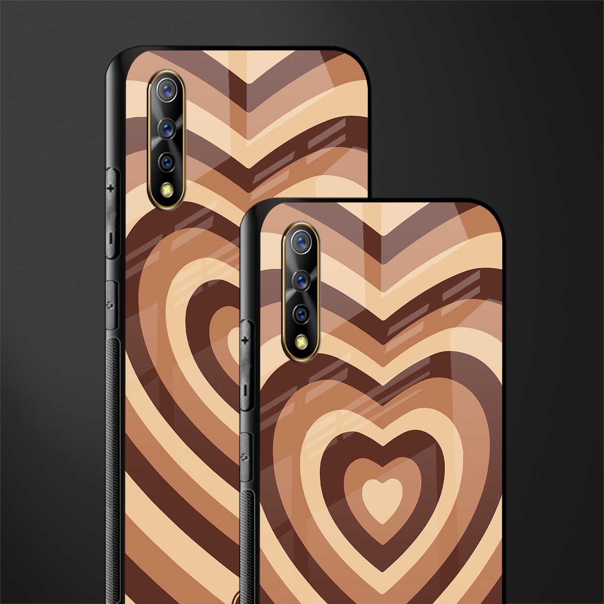 y2k brown hearts aesthetic glass case for vivo z1x image-2