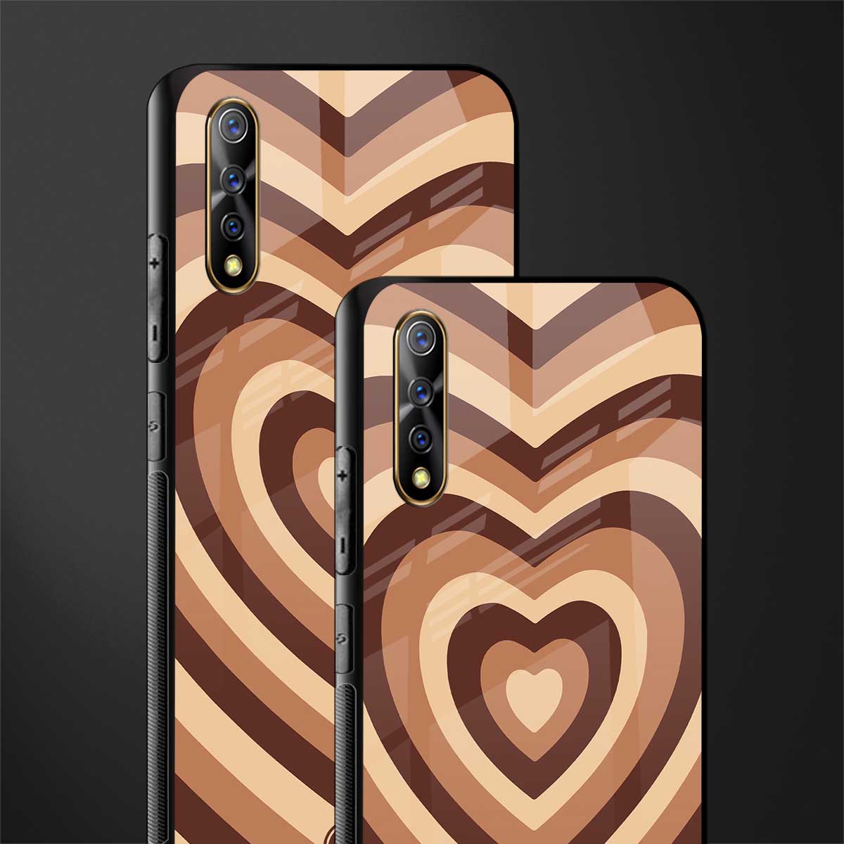 y2k brown hearts aesthetic glass case for vivo s1 image-2