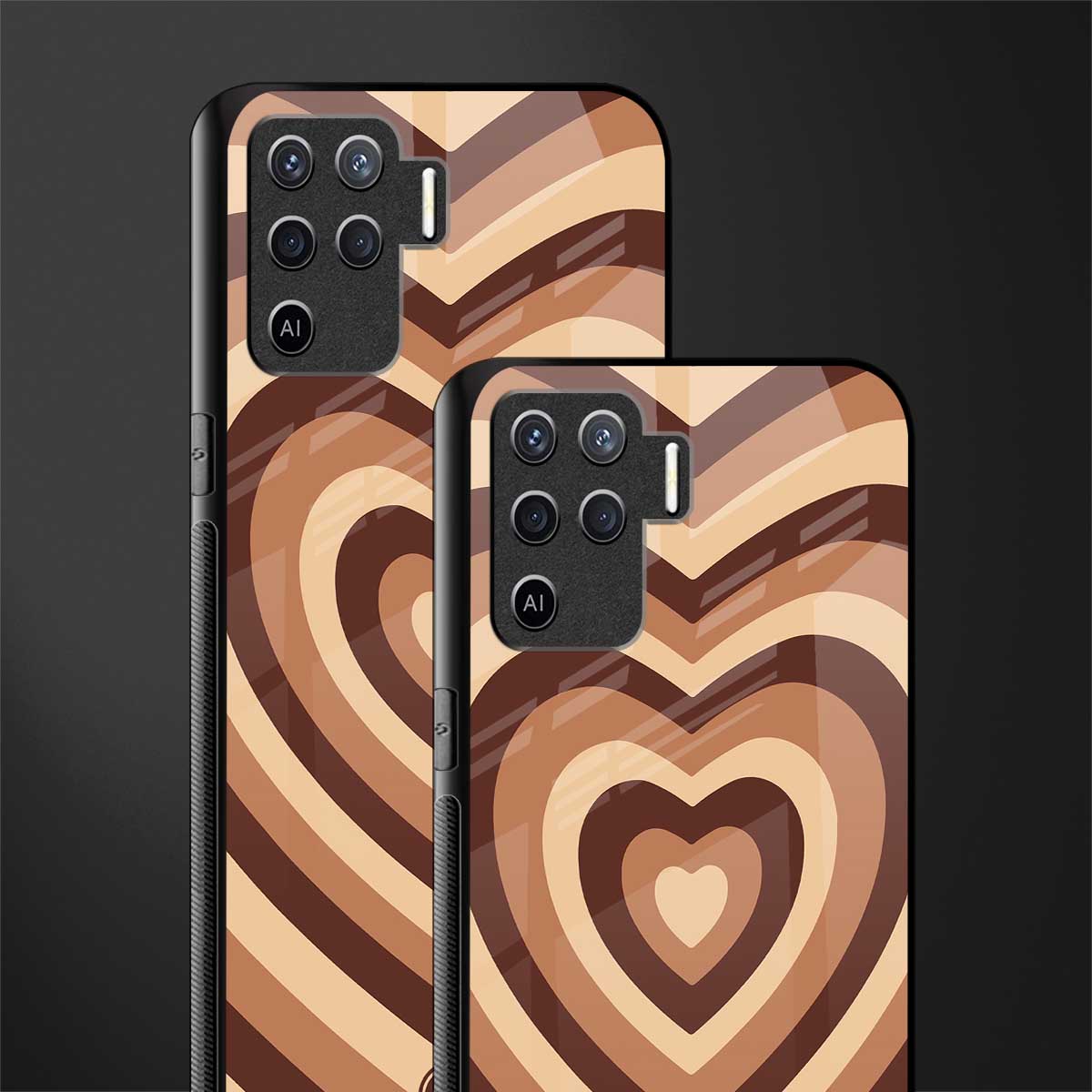 y2k brown hearts aesthetic glass case for oppo f19 pro image-2