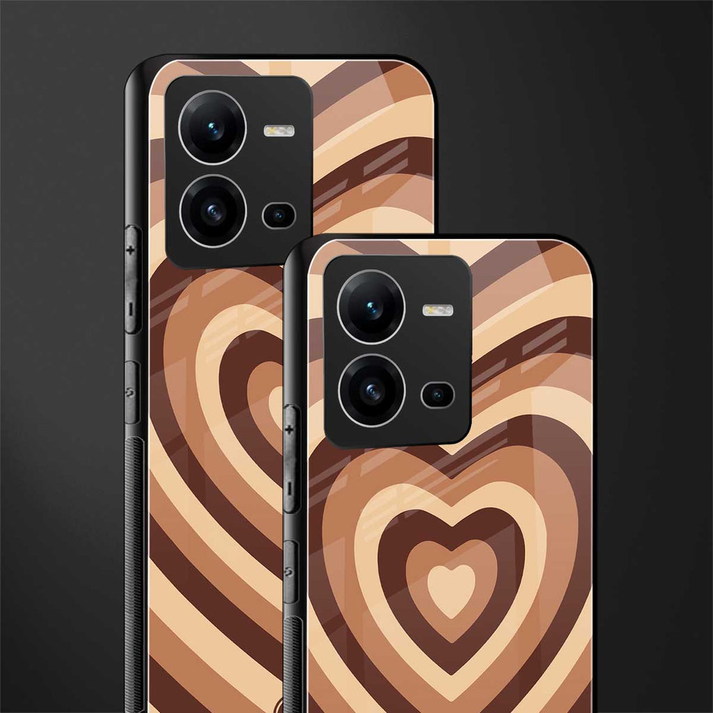 y2k brown hearts aesthetic back phone cover | glass case for vivo v25-5g