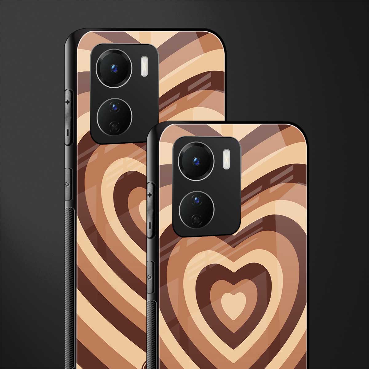 y2k brown hearts aesthetic back phone cover | glass case for vivo y16