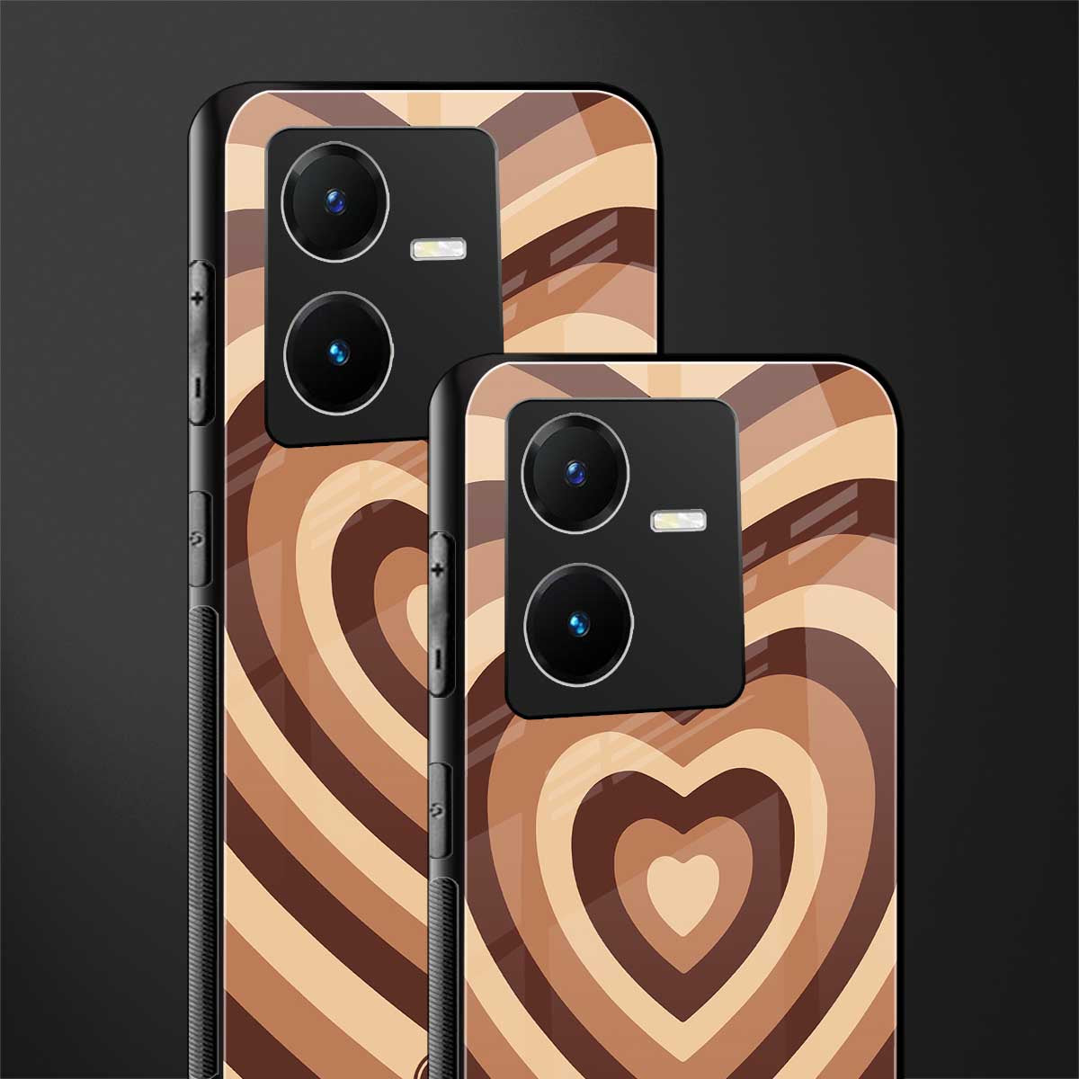 y2k brown hearts aesthetic back phone cover | glass case for vivo y22