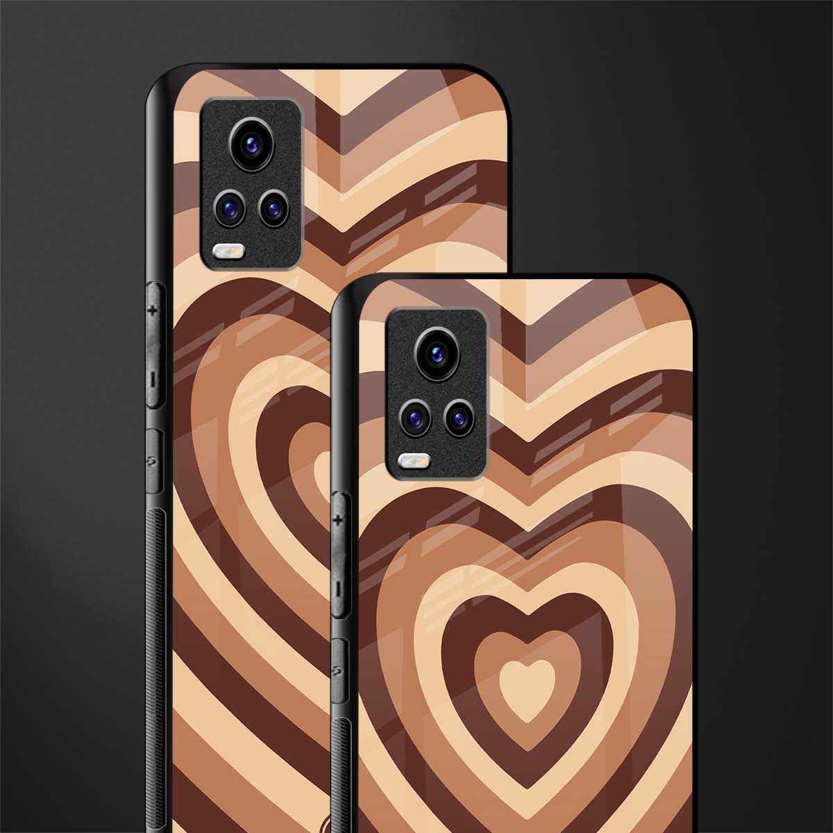 y2k brown hearts aesthetic back phone cover | glass case for vivo v21e 4g