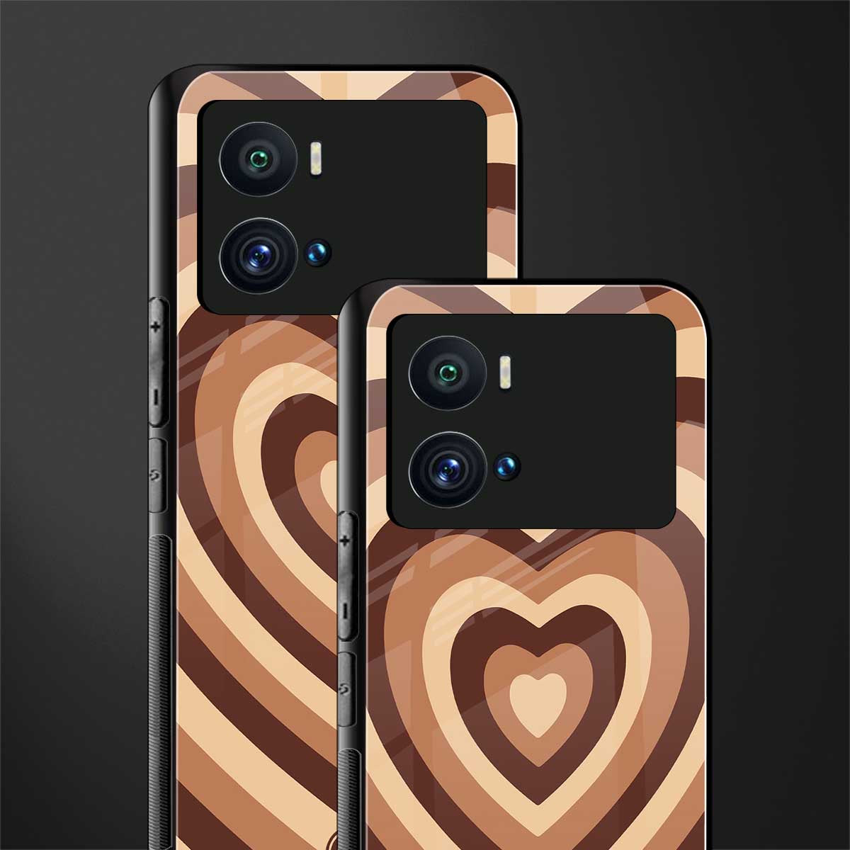 y2k brown hearts aesthetic back phone cover | glass case for iQOO 9 Pro