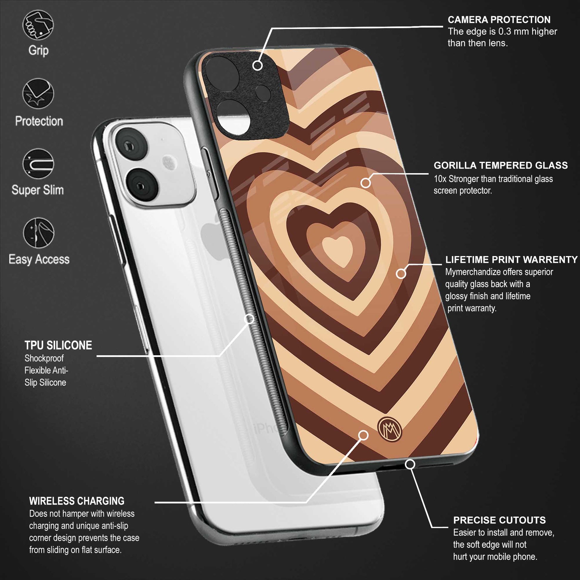 y2k brown hearts aesthetic back phone cover | glass case for oneplus 10t