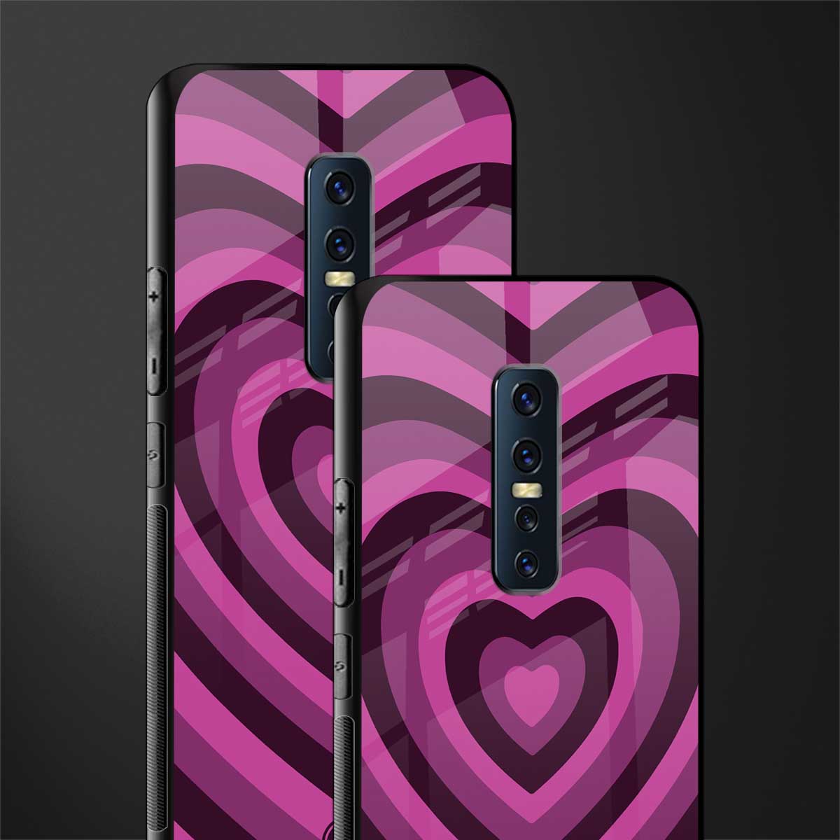 y2k burgundy hearts aesthetic glass case for vivo v17 pro image-2