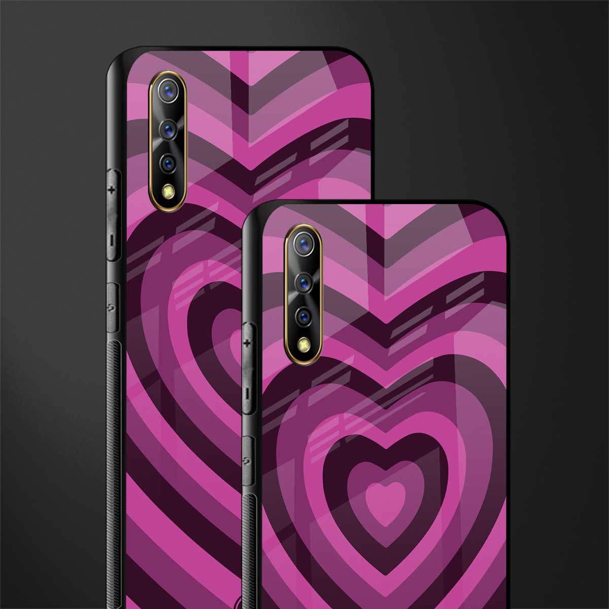 y2k burgundy hearts aesthetic glass case for vivo z1x image-2
