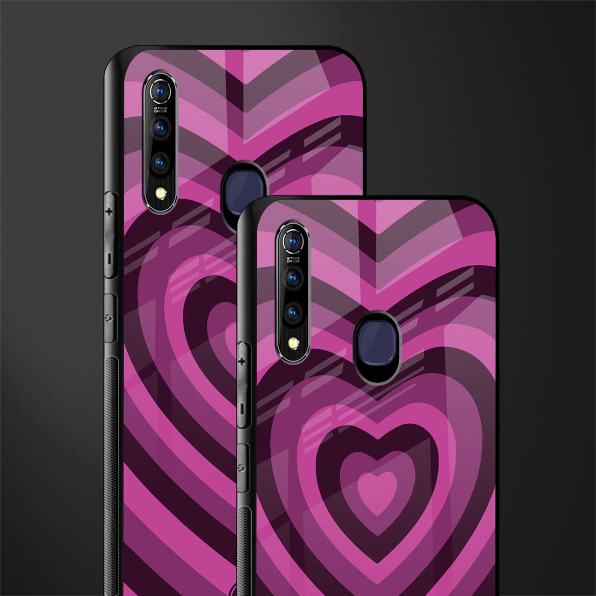 y2k burgundy hearts aesthetic glass case for vivo z1 pro image-2