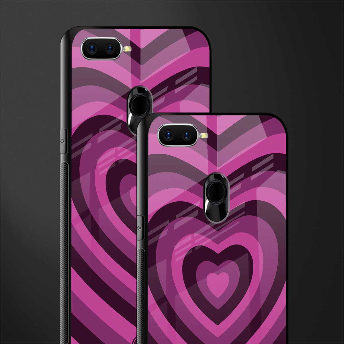 y2k burgundy hearts aesthetic glass case for oppo a7 image-2