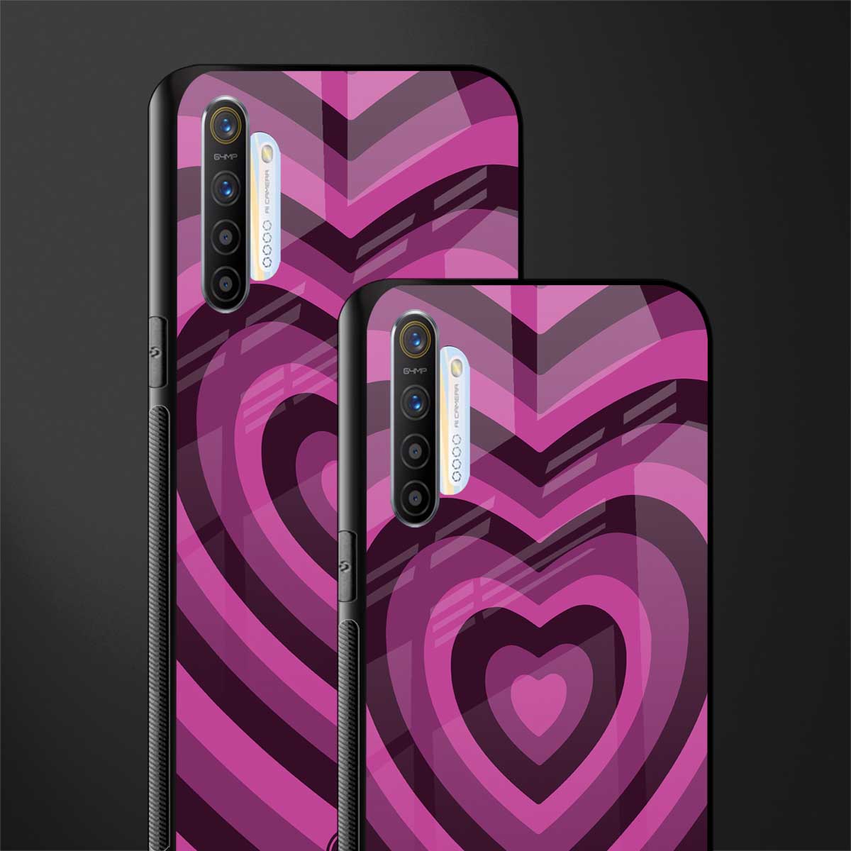 y2k burgundy hearts aesthetic glass case for realme xt image-2