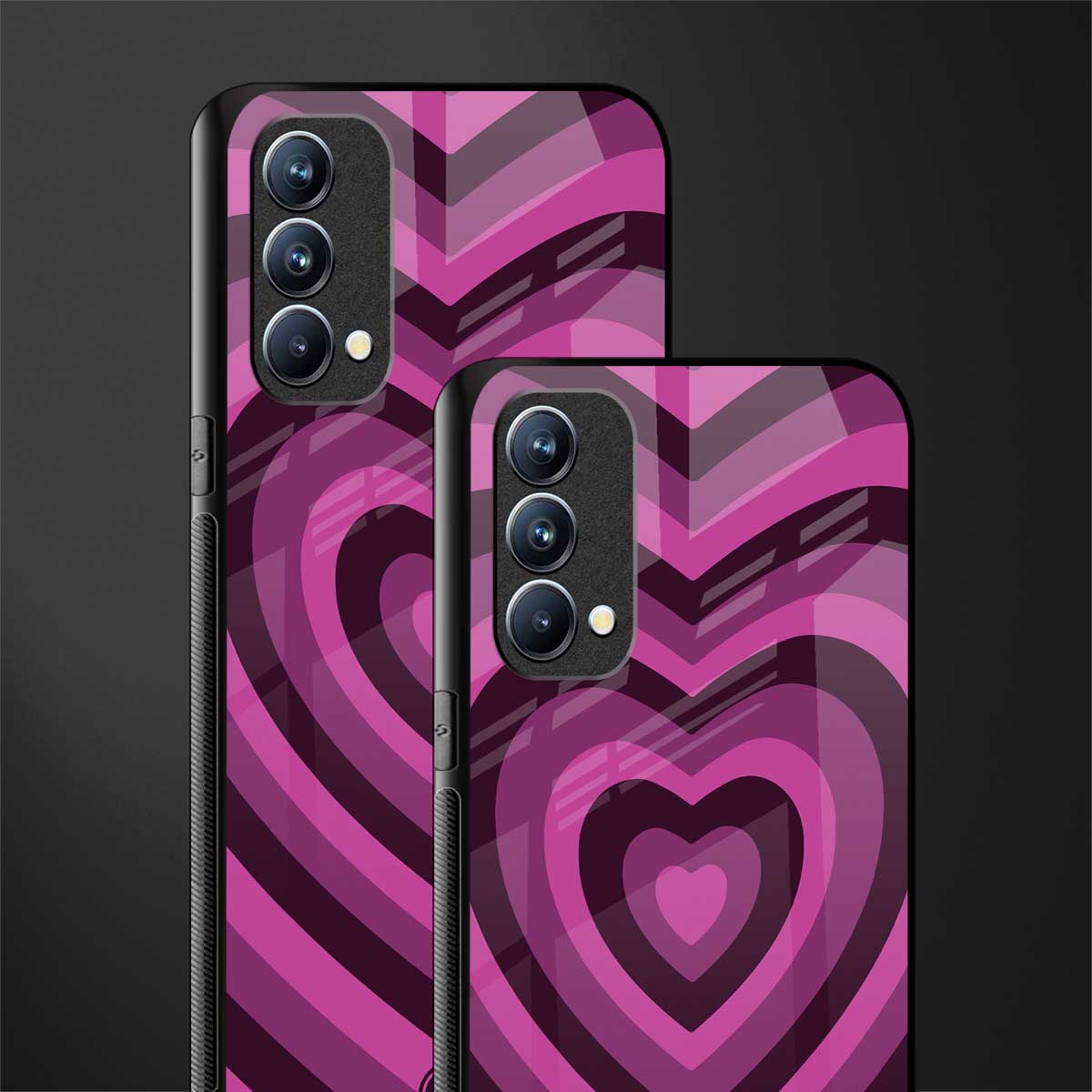 y2k burgundy hearts aesthetic glass case for oppo f19 image-2