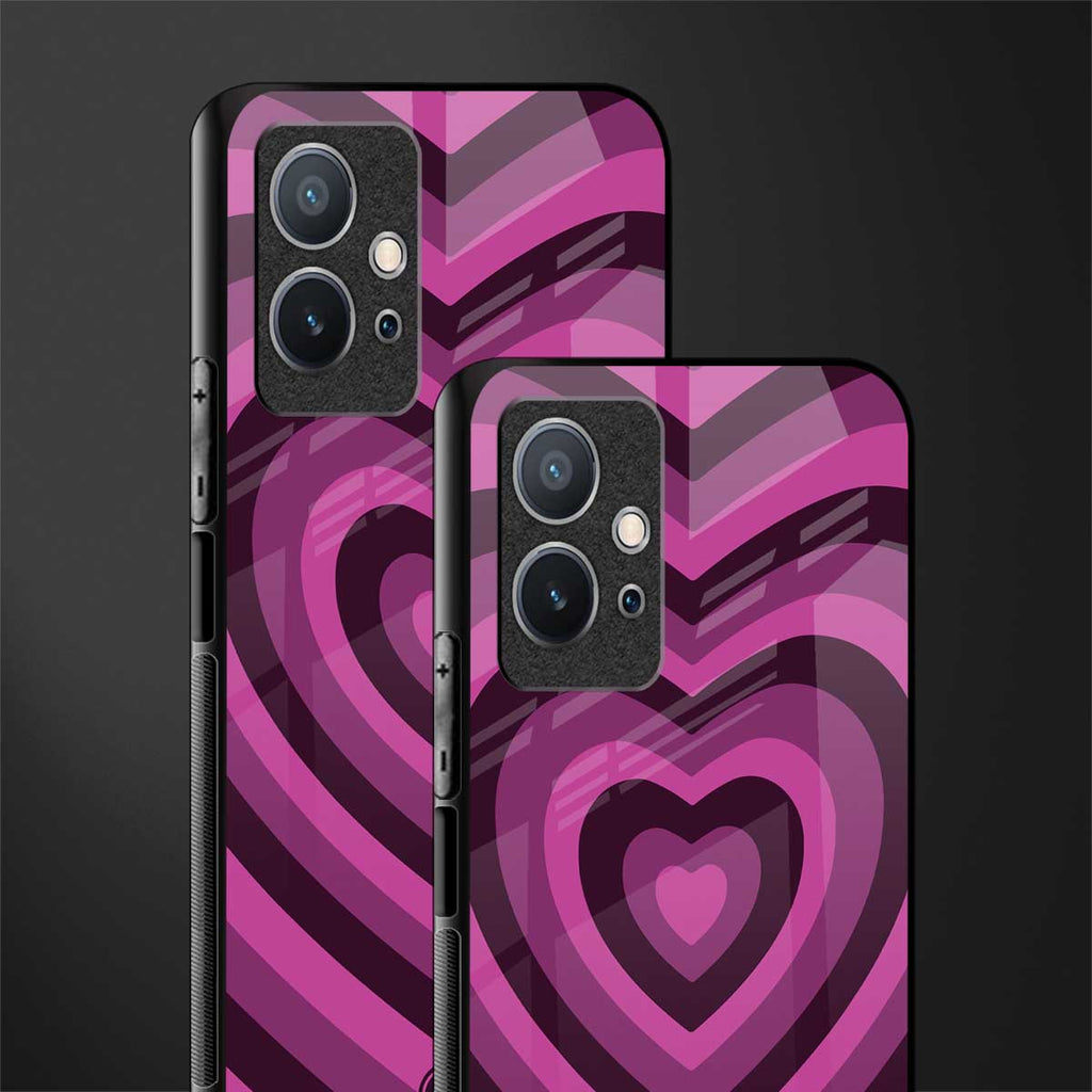 y2k burgundy hearts aesthetic glass case for vivo t1 5g image-2