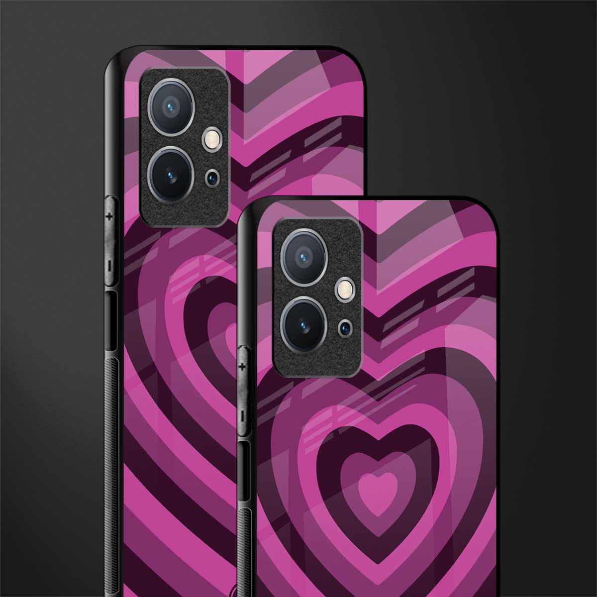 y2k burgundy hearts aesthetic glass case for vivo t1 5g image-2
