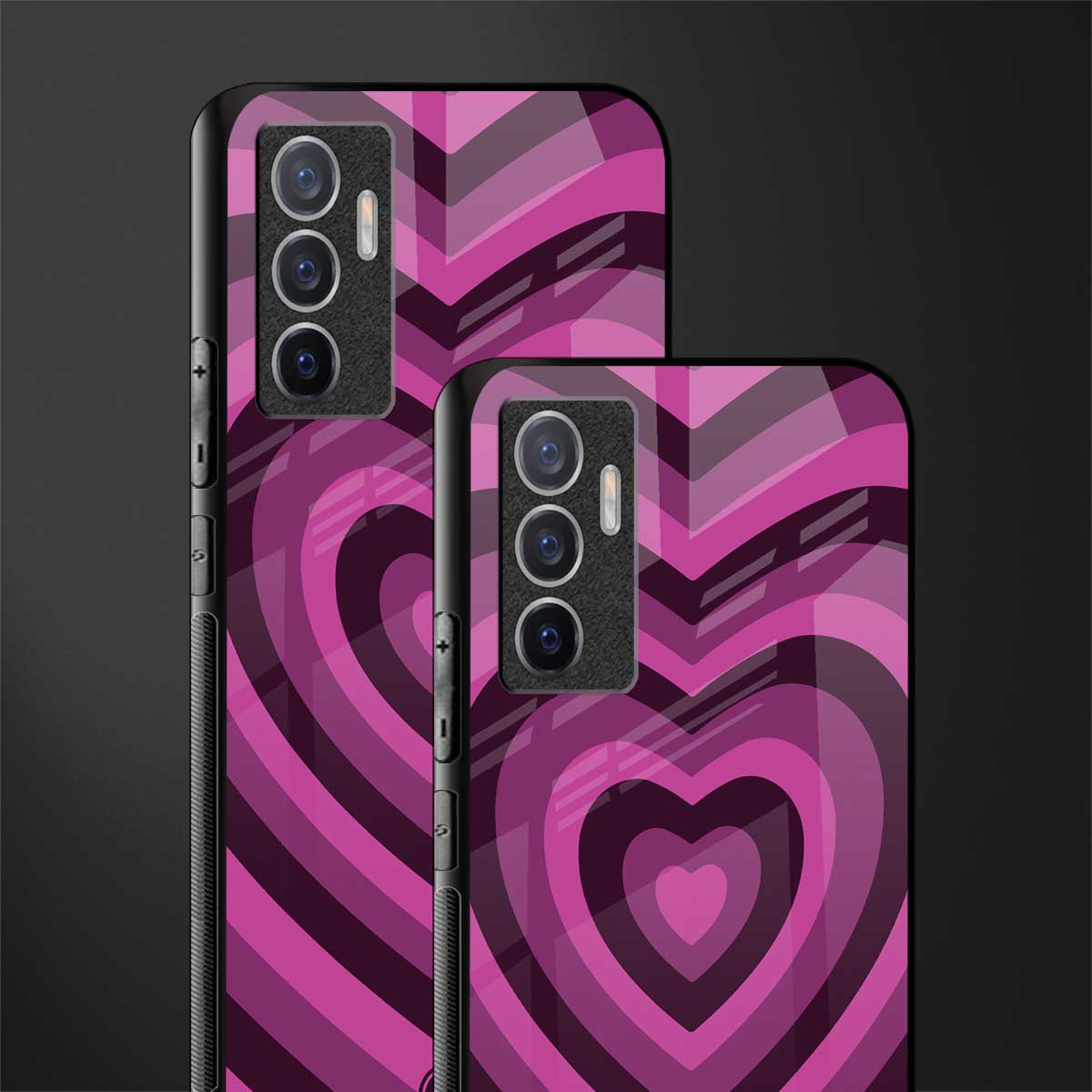 y2k burgundy hearts aesthetic glass case for vivo v23e image-2