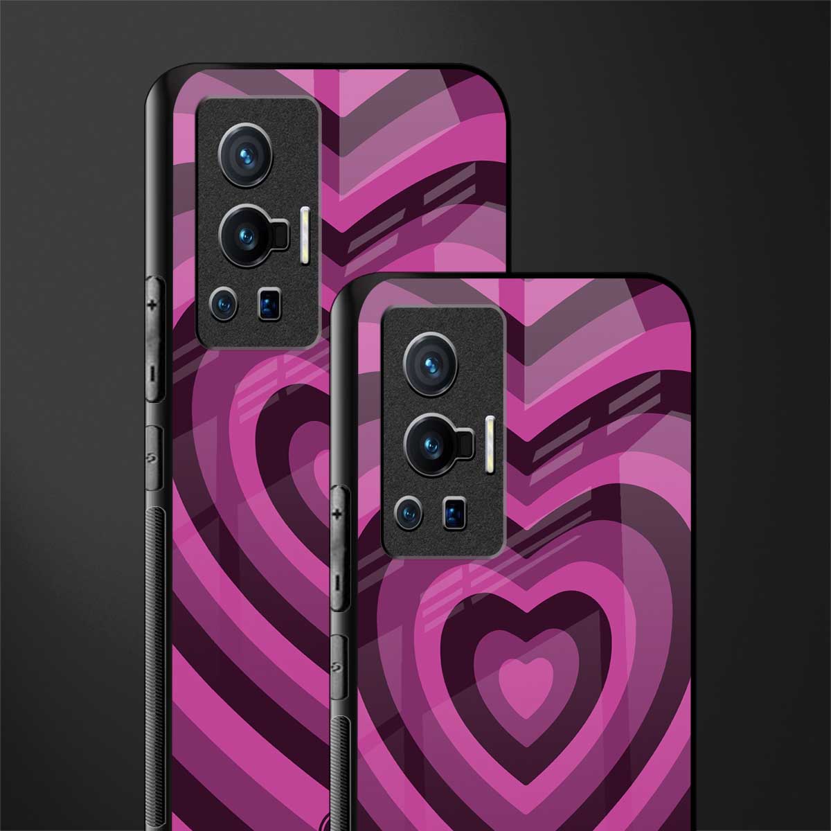 y2k burgundy hearts aesthetic glass case for vivo x70 pro image-2