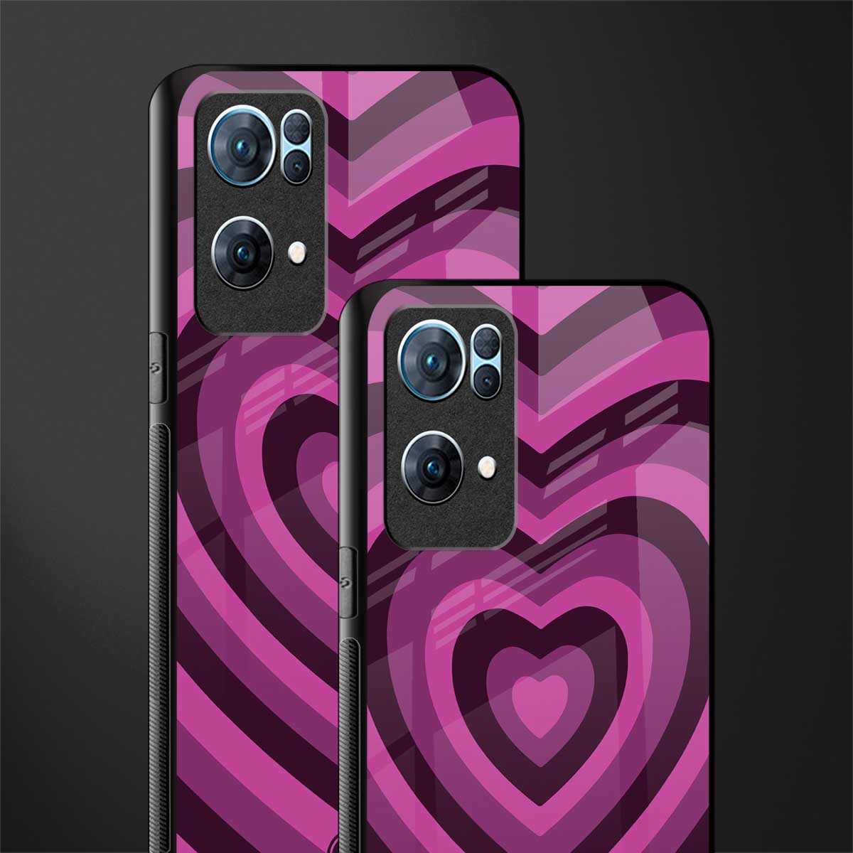 y2k burgundy hearts aesthetic glass case for oppo reno7 pro 5g image-2