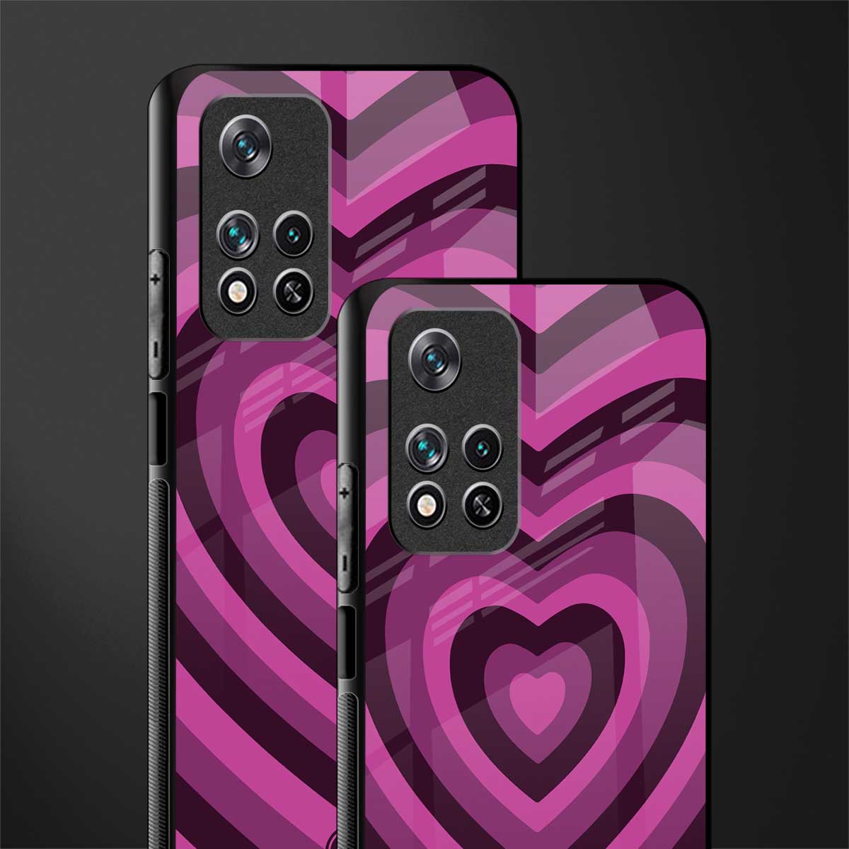 y2k burgundy hearts aesthetic glass case for xiaomi 11i 5g image-2