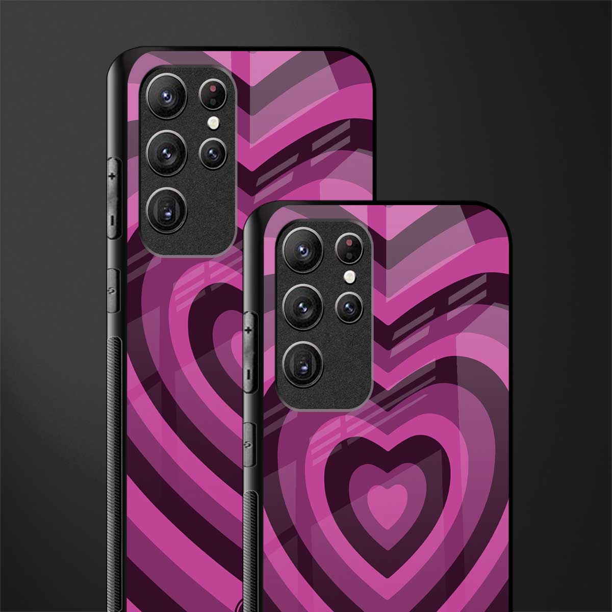 y2k burgundy hearts aesthetic glass case for samsung galaxy s21 ultra image-2