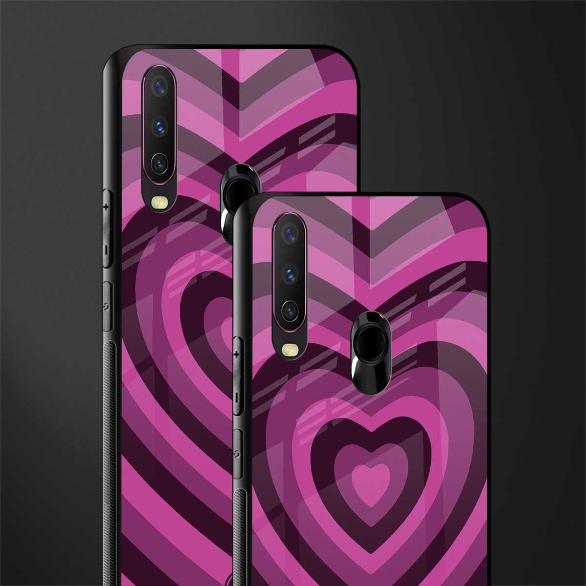 y2k burgundy hearts aesthetic glass case for vivo y12 image-2