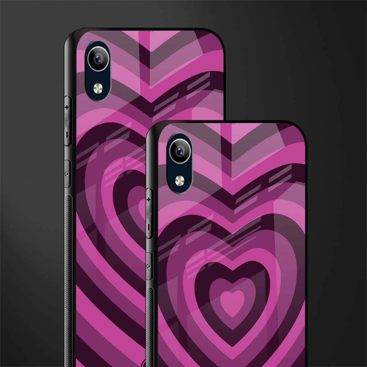 y2k burgundy hearts aesthetic glass case for vivo y1s without fingerprint image-2