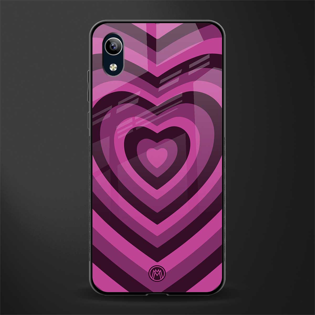 y2k burgundy hearts aesthetic glass case for vivo y1s without fingerprint image