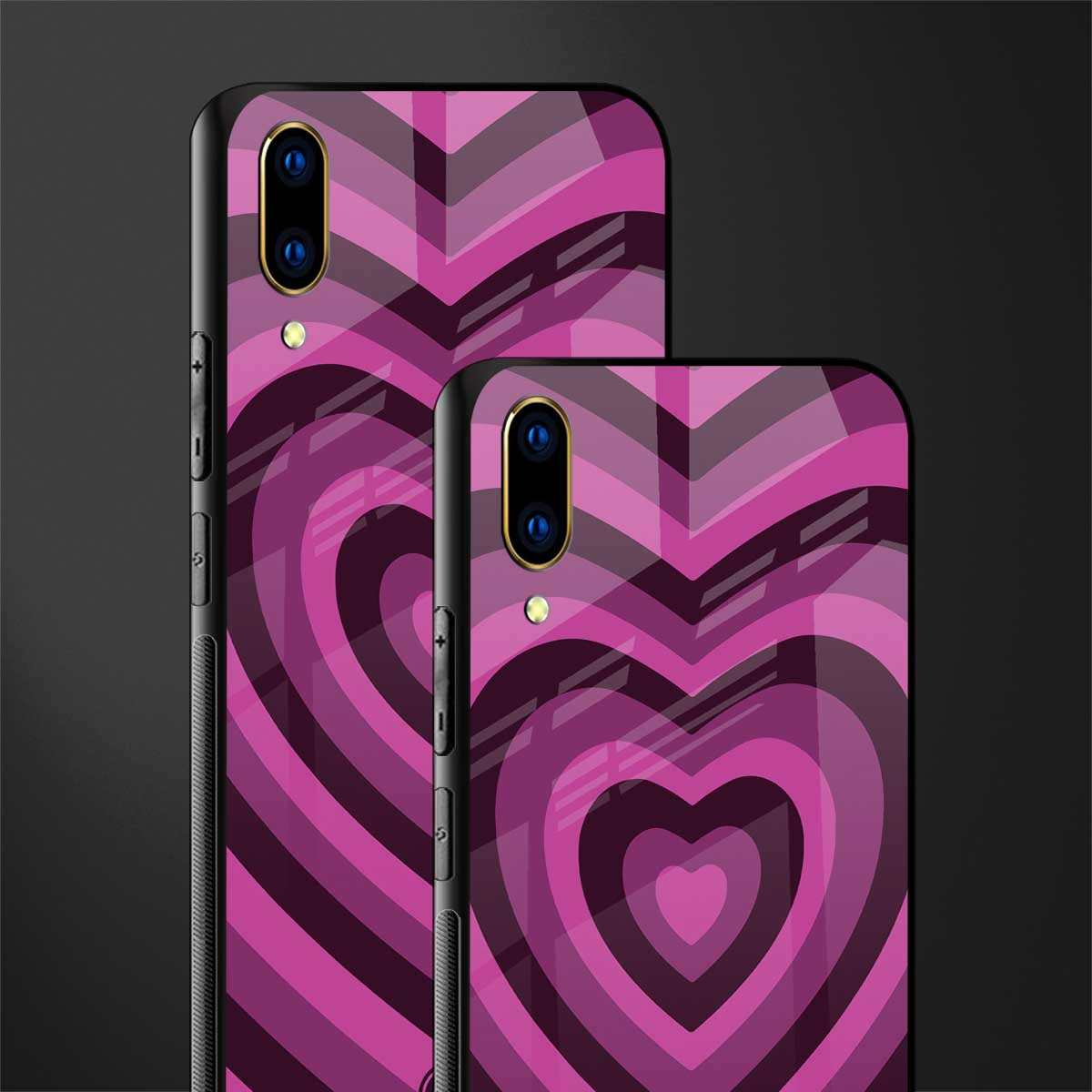 y2k burgundy hearts aesthetic glass case for vivo v11 pro image-2