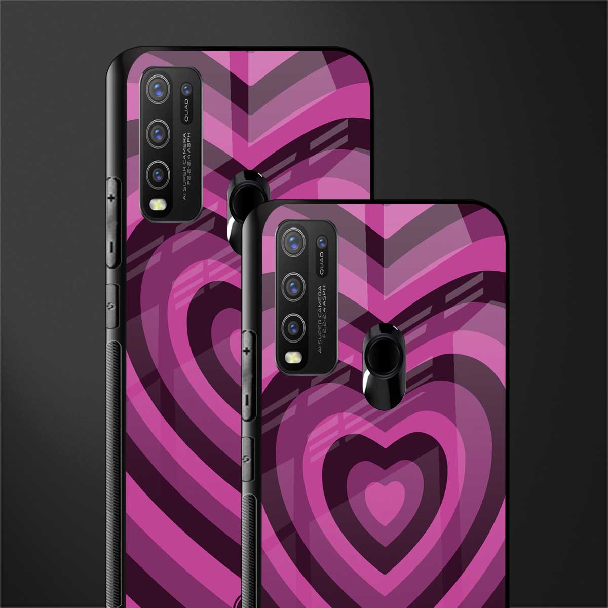 y2k burgundy hearts aesthetic glass case for vivo y50 image-2